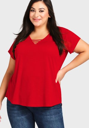 3 BAR V NECK - RED - Blouse - red