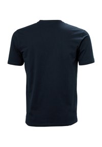Camiseta de algodón azul marino con mangas cortas, escote redondo y una textura suave. La vista trasera muestra un diseño simple y limpio, sin logos.