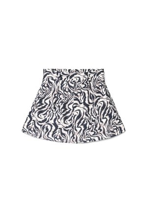 Gonna con motivo astratto ondeggiato in bianco e nero, sagoma svasata e vita arricciata.