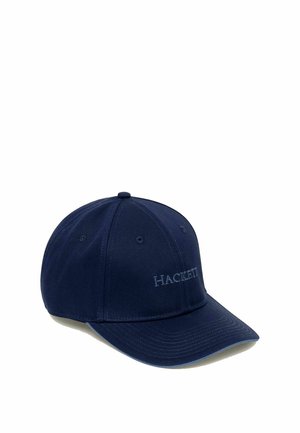 Casquette de baseball bleu marine avec visière incurvée et "HACKETT" brodé à l'avant, présentée sur fond blanc.
