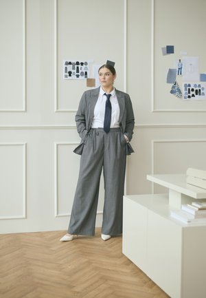Kaffe Curve ELIANA WIDE - Kelnės - grey melange   chalk stripe