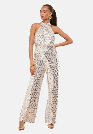 SEQUIN HALTER WIDE LEG - Kezeslábas - silver