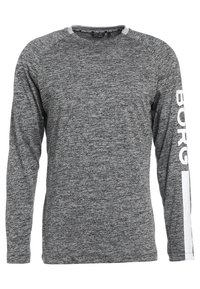 Grey long-sleeve sports shirt with textured fabric and "BORG" text printed vertically in white on the right sleeve.