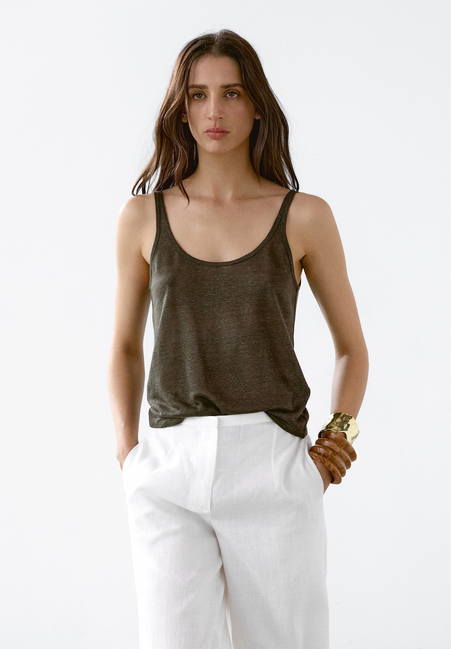 売れ筋商品|||マッシモ ドゥッティ Tシャツ レディース トップス TEXTURED STRAPPY  - Top - khaki Massimo Dutti STRAPPY - Top - khaki/cachi - Zalando.it
