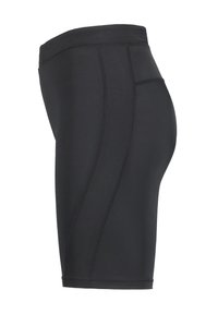 Pantaloni sportivi neri realizzati in tessuto elasticizzato, caratterizzati da una vita alta, una texture liscia e cuciture piatte per durabilità e comfort.