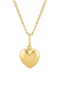 Collar de tono dorado con una cadena retorcida y un colgante en forma de corazón pulido. El corazón tiene una superficie lisa y reflectante con una ligera punta en la parte superior.