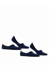 Marineblaue Slipper aus weichem Stoff mit glatter Textur und niedrigem Schnitt. Inklusive eines kleinen blauen Logoakzents.