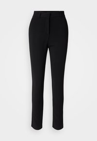 Sorte skreddersydde bukser med en glatt tekstur, med beltehemper og en frontfold; slim-fit design med rette ben.