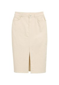 MIT SCHLITZ - Bleistiftrock - unbleached natural bull denim