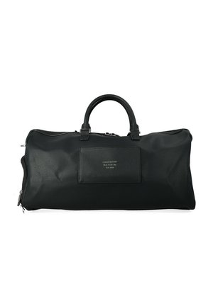Borsa duffel in pelle nera con due manici, tasca frontale con la scritta "Sprawagford, New York City, Est. 2010" e chiusure con zip.