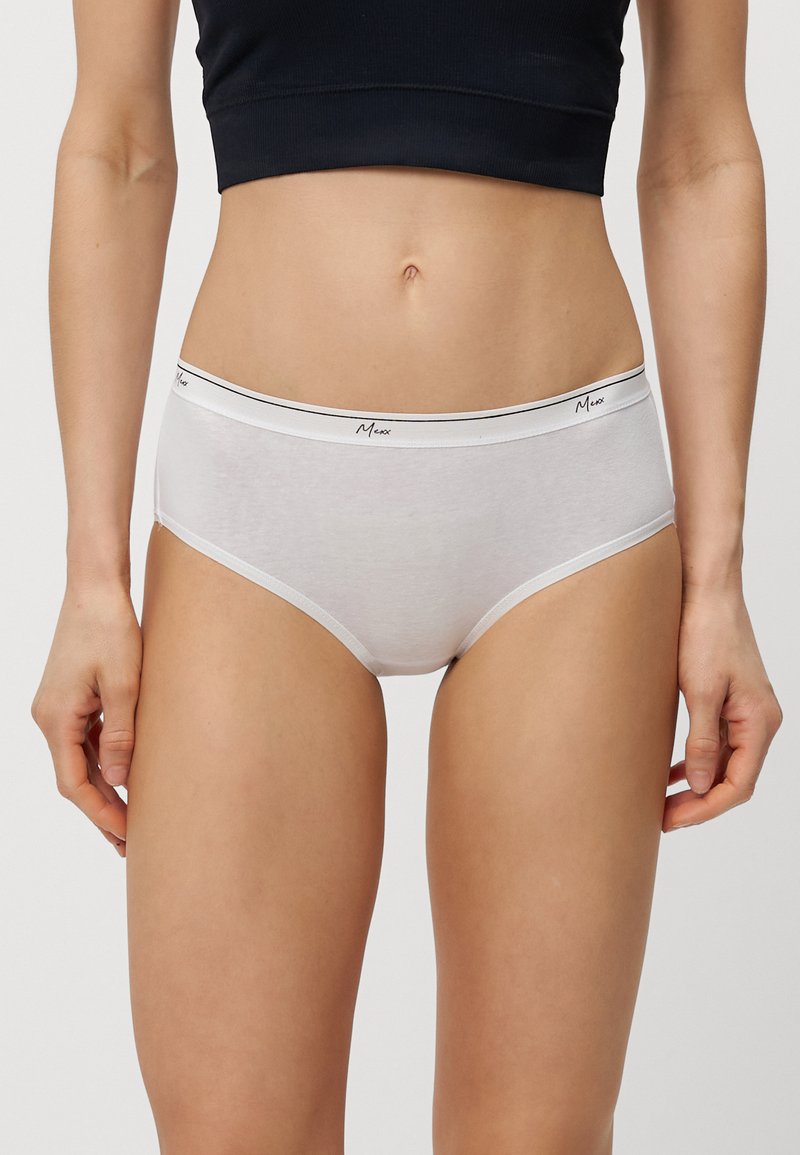 Weiße Baumwollunterhose mit einer glatten Textur, ausgestattet mit einem schwarzen Bund mit Logodetail, entworfen für eine enge Passform und Komfort.