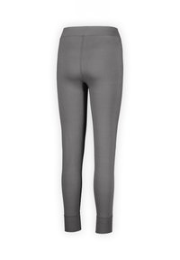 Szare legginsy o gładkiej fakturze, zwężającym się kroju i elastycznym pasie. Posiadają widoczne detale szwów oraz podwinięte mankiety przy kostkach.