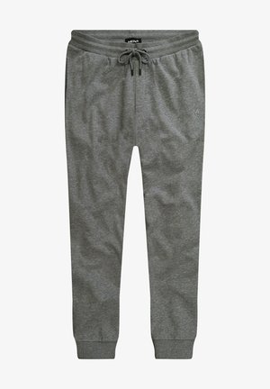 Graue Jogginghose aus weichem Stoff, mit einem elastischen Bund und Kordelzug, gerippten Knöchelabschlüssen und dezentem Branding.