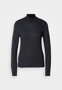 Svart langermet turtleneck genser laget av et mykt, lett strikket stoff. Har en tettsittende passform og ribbestrikket krage for et strømlinjeformet utseende.