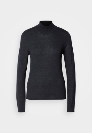Čierny svetrový rolák s dlhým rukávom, vyrobený z jemného a ľahkého pleteného materiálu. Má priliehavý strih a ribbovaný golier pre elegantný vzhľad.