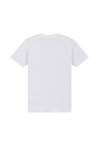 Bílé tričko, krátké rukávy, kulatý výstřih, měkká bavlněná látka, jednoduchý design, bez grafik či vzorů, zadní pohled ukazuje hladkou texturu.