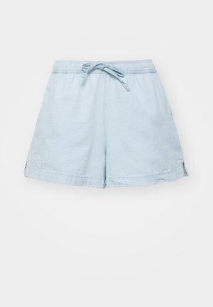 Shorts leggeri blu chiaro, con vita elastica e cordoncino. Presentano tasche laterali e una vestibilità comoda, realizzati in tessuto morbido.