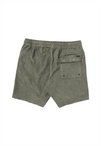 Khaki groene zwembroek met een elastische tailleband, achterzak en een zachte, gestructureerde stof. Bevat een logolabel op de zak.