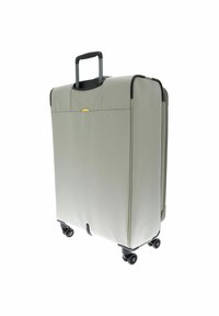 Harde koffer in lichtgrijs met een matte afwerking, uitschuifbare handgreep, bovenvak en vier zwarte wielen voor gemakkelijke manoeuvreerbaarheid.