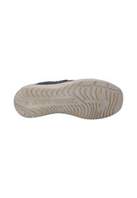 Sohle eines Schuhs aus strukturiertem Gummi in hellbeige mit Rillen und Erhebungen für Grip; geprägtes "JOSEF SEIBEL"-Logo.