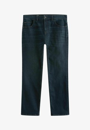 Dunkelblaue Denim-Jeans mit einem klassischen, geraden Schnitt, ausgestattet mit fünf Taschen, Gürtelschlaufen und dezenten Verwaschungen.
