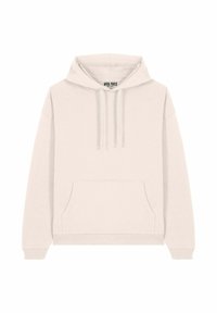 Sudadera en color beige claro, confeccionada en tejido suave, con un bolsillo delantero, capucha con cordón, puños acanalados y una etiqueta con el logo en el interior del cuello.