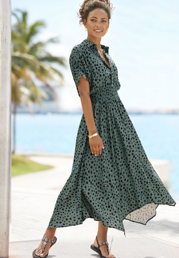Maxikleid - grün schwarz bedruckt