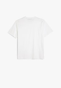 Hvid, kortærmet t-shirt lavet af bomuld, med en klassisk rund hals, ensfarvet design og uden synlige mærker eller mønstre på ryggen.