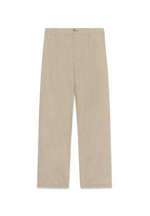 Beige katoenen broek met een recht uitgesneden pijp, voorzien van een ritssluiting, knoopsluiting en voorvouwen voor een getailleerde uitstraling.