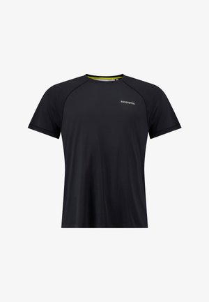 Černé sportovní tričko s krátkým rukávem, kulatým výstřihem a raglánovými švy. Obsahuje síťovanou podšívku a malé logo na přední straně.