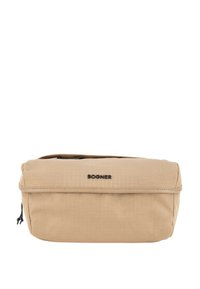 Borsa a vita rettangolare beige con scomparti con cerniera e logo "BOGNER" nero sulla parte frontale, progettata per un uso casual.