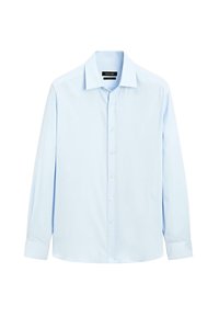 Camicia button-up azzurro chiaro con maniche lunghe, colletto classico e bottoni bianchi. Realizzata in tessuto morbido con una consistenza liscia.