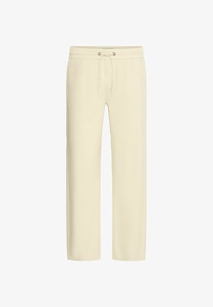 Ανοιχτό μπεζ, αφέλεια παντελόνια από μαλακό ύφασμα; διαθέτουν ελαστική μέση με κορδόνι και ίσιους κορμούς.