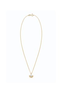 Collana d'oro con pendente rotondo caratterizzato da un design a raggi di sole e una pietra centrale. Texture liscia, design minimalista.