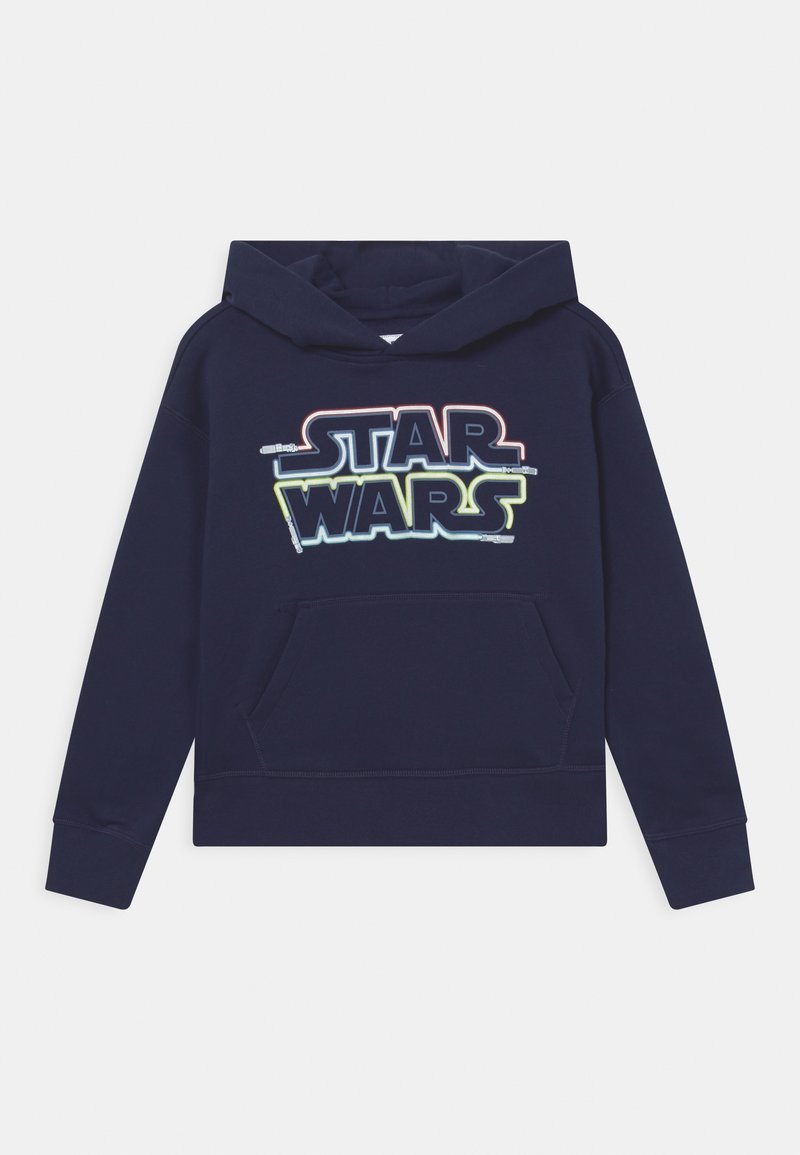 Sweat à capuche bleu marine avec un grand graphisme multicolore « STAR WARS » sur le devant, doté d'une poche kangourou et d'une capuche avec cordon de serrage.
