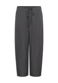 Pantalon gris à coupe décontractée, doté d'une taille élastique avec cordon de serrage. Confectionné dans un tissu lisse avec un léger éclat.