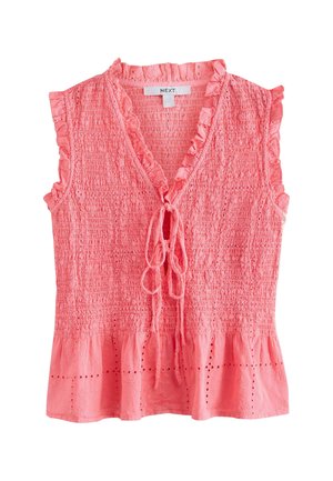 Next, REGULAR FIT - SMOCKED TIE FRONT V-NECK TOP  . - Blouse - bright pink