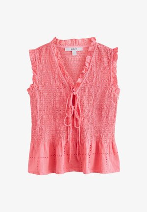 Next, REGULAR FIT - SMOCKED TIE FRONT V-NECK TOP . - Blouse - bright pink