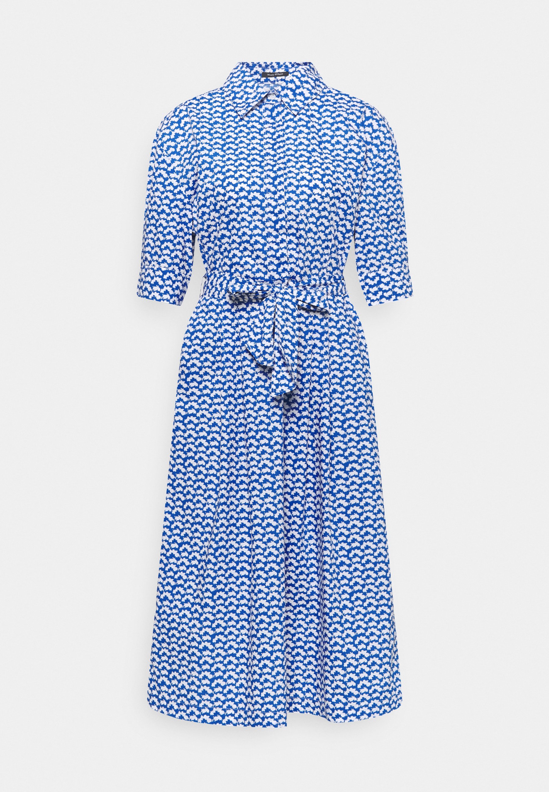 Marc O Polo Dress Style Belted Waist Pleats Details Shirt Blue Black Zalando Co Uk 