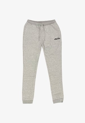 Light gray sweatpants with elastic cuffs, a drawstring waistband, side pockets, and "ellesse" logo on the upper left thigh.