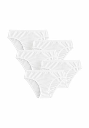 Set de cinci chiloți bikini din bumbac alb; design fără cusături cu talie elastică și ușor elastic pentru confort. Margini plate, textură moale.