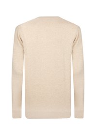 Beige kudum, pikad varrukad, pehme tekstuur, ümmargune kaelus, ribadeta mansetid ja alus, ühtlane disain, kerge materjal, nähtavad mustrid puuduvad.