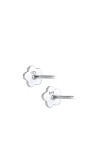 Srebrne studs uhane v obliki cveta, izdelani iz sterling srebra, z visokim sijajem in vgraviranim oznako "925" na hrbtni strani za avtentičnost.