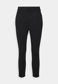 Svarta slim-fit joggingbyxor med elastisk midja och dragsko, med framfickor och vadlång tapered ben.