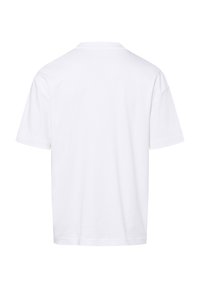 Weißes Baumwoll-T-Shirt mit rundem Halsausschnitt, kurzen Ärmeln und lässiger Passform. Die Rückansicht zeigt eine glatte, unverzierte Oberfläche.