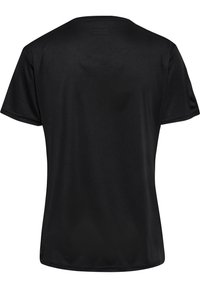 Czarny krótki rękaw t-shirt o gładkiej fakturze i okrągłym dekolcie. Charakteryzuje się prostym, nieozdobionym wzorem, odpowiednim do noszenia na co dzień.