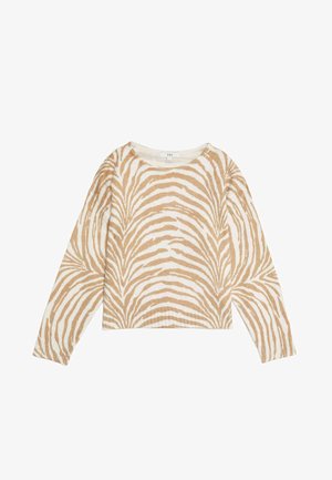 Beige en crèmekleurige trui met een zebraprint, voorzien van lange mouwen, een ronde halslijn en een ontspannen pasvorm. Zachte textuur.