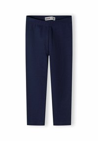 Leggings per bambini di colore blu navy con vita elasticizzata e una piccola etichetta del marchio all'interno della vita.