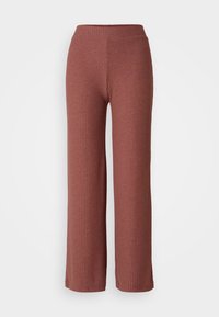 Pantalons à jambes larges côtelés en terracotta chaud avec une taille élastique, présentant une texture douce et une silhouette droite.