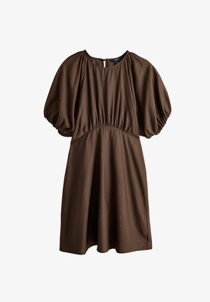 Next, PETITE FIT - PUFF SLEEVE MINI DRESS - Denné šaty - chocolate brown